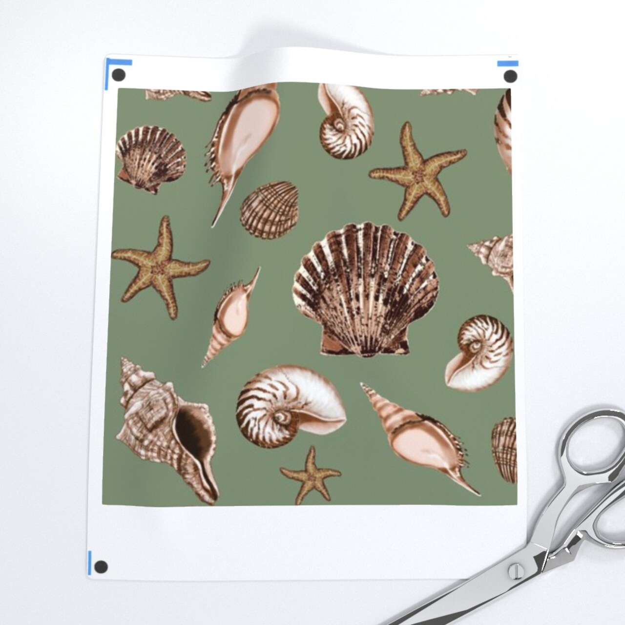 Under The Sea Beach Nautilus Nautical Shells Starfish Seashells Marine Life Ocean Custom Printed Fabric by Spoonflower Various Fabrics by the Yard or Fat Quarter